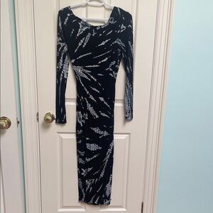 YFB Young, Fab & Broke sz XS Blue White Navy/Black Maxi Dress asymmetrical neck